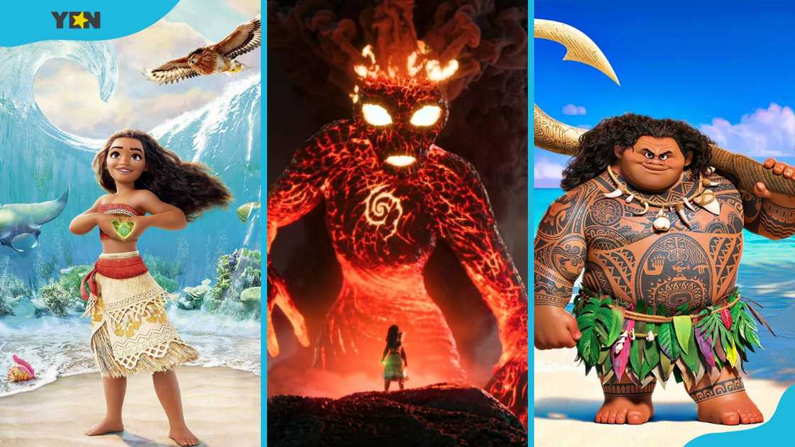 Moana, Te Kā, and Maui. Moana, Te Kā, and Maui.